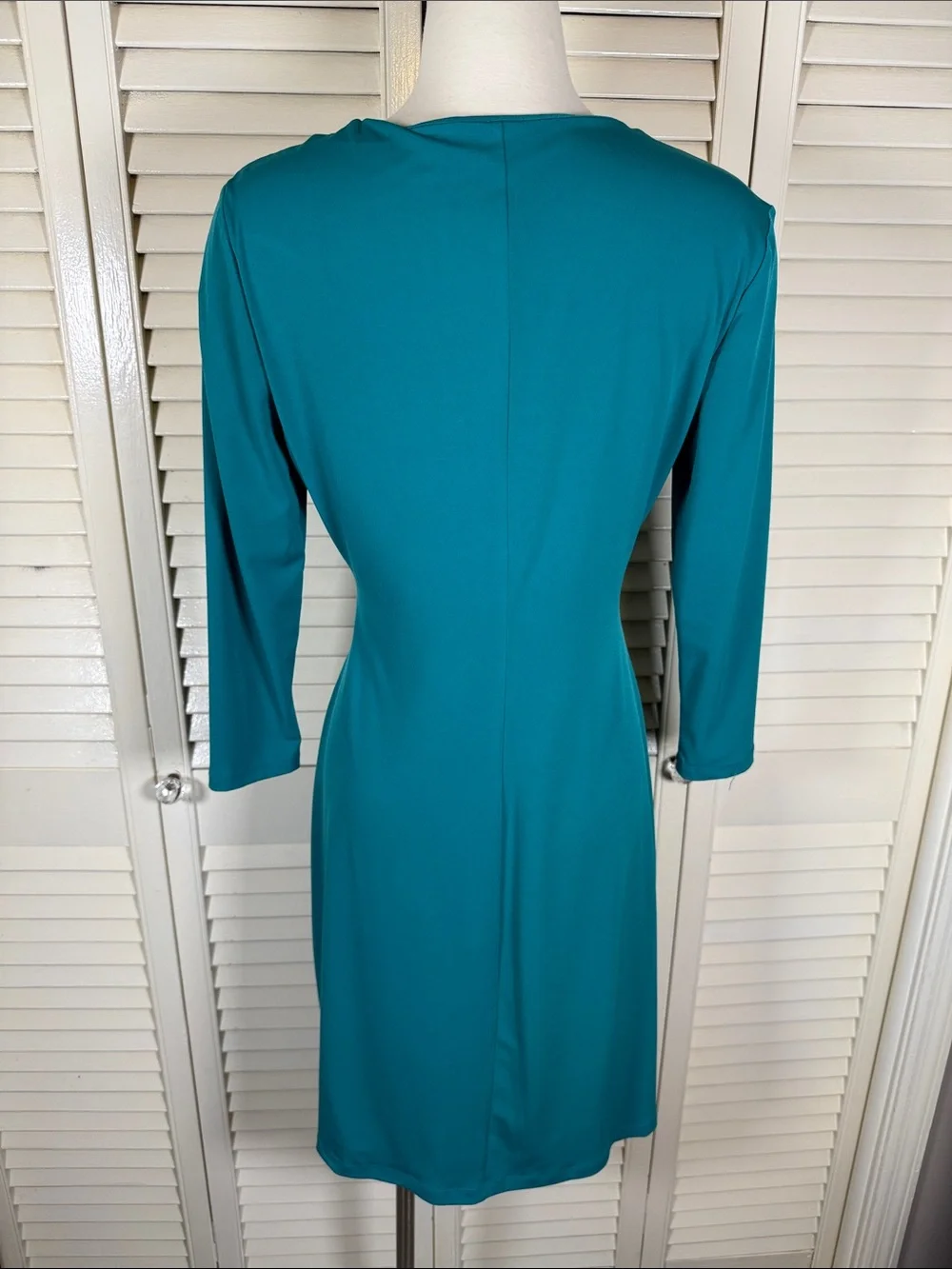 Calvin Klein Green Gold Bar Hardware Faux Wrap Dress Size Petite P Small